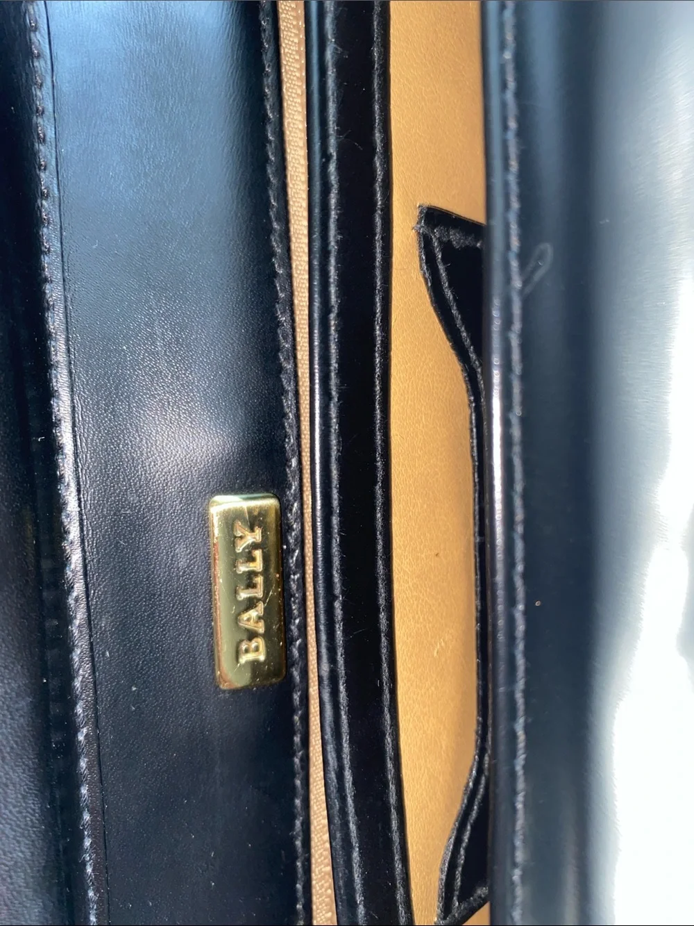 Bally Vintage Black Leather Clutch with Gold Lock and hidden strap